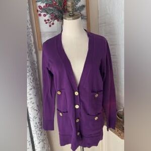 womens small purple sweater with pockets gold buttons workwear a4